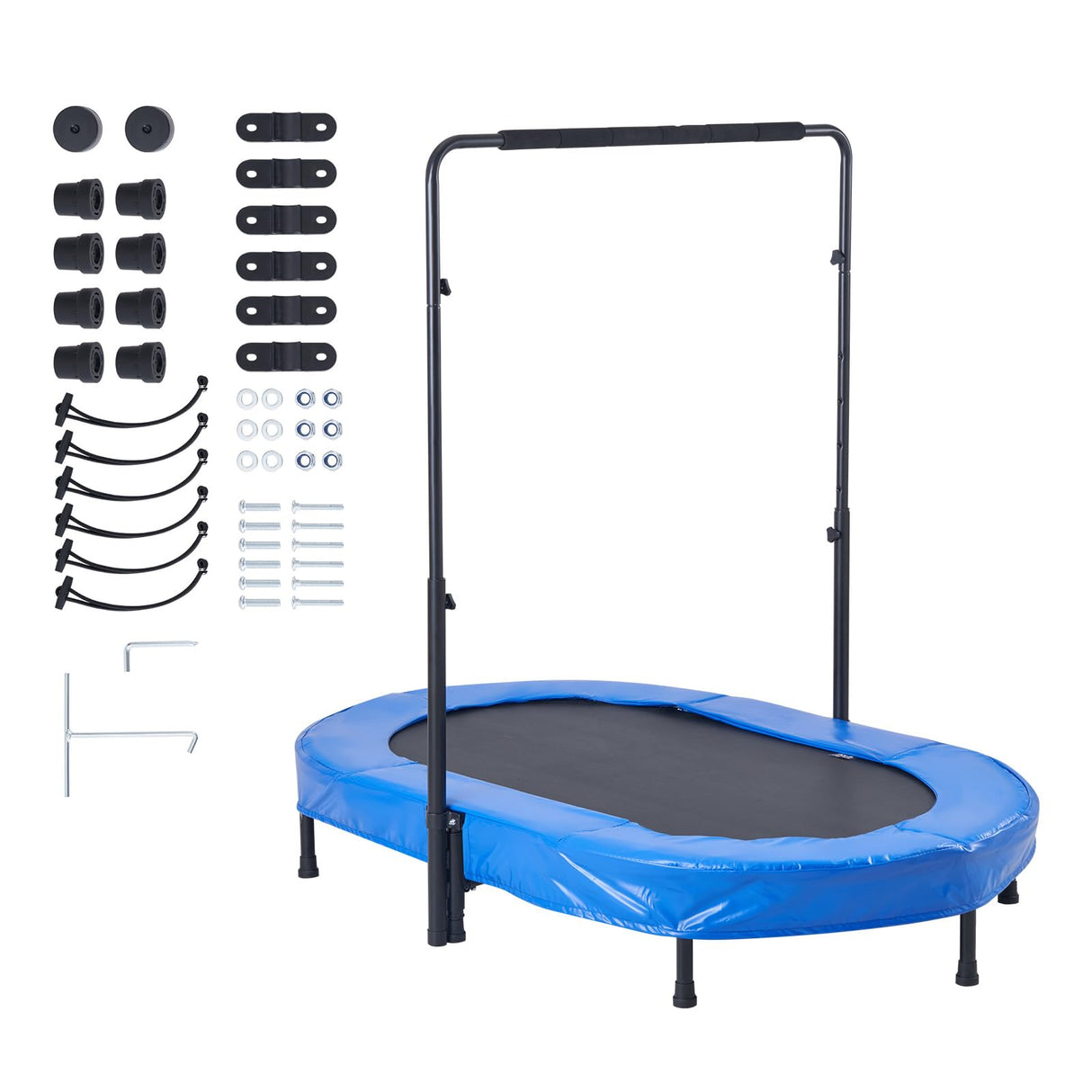 VEVOR Trampolín para Niños, Interior y Exterior, Mini Trampolín Plegable con Asa, Trampolín Rebotador para Niños de 3 Años en Adelante, Niños y Niñas para Divertirse, Azul, 1435 x 970 x (965-1285) mm