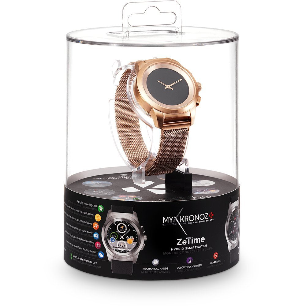 MyKronoz ZeTime Elite Reloj Inteligente híbrido 44mm con Agujas mecánicas sobre una Pantalla a Color táctil – Regular Cepillado Oro Rosa/Milanese