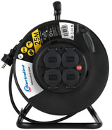 Electraline 20868128D - Prolongador eléctrico (IP44 profesional (25 m, con enrollamiento), color negro