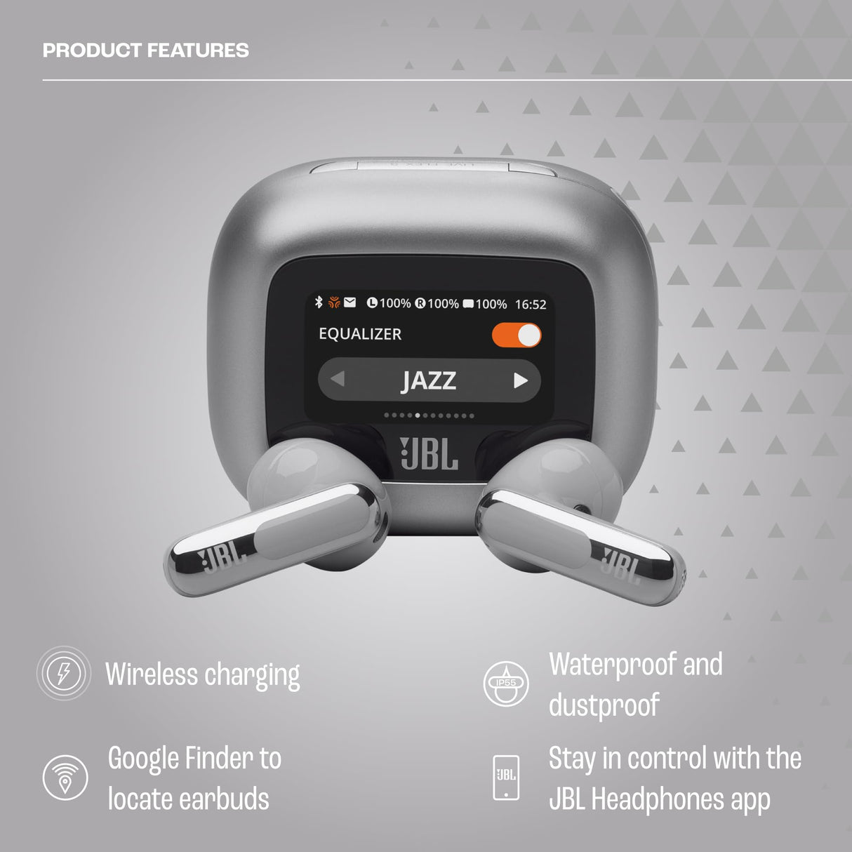 JBL Live Flex 3 Auriculares inalámbricos de botón True Wireless con cancelación de ruido adaptable, hasta 50 horas de reproducción, Bluetooth, audio de alta resolución, plateado