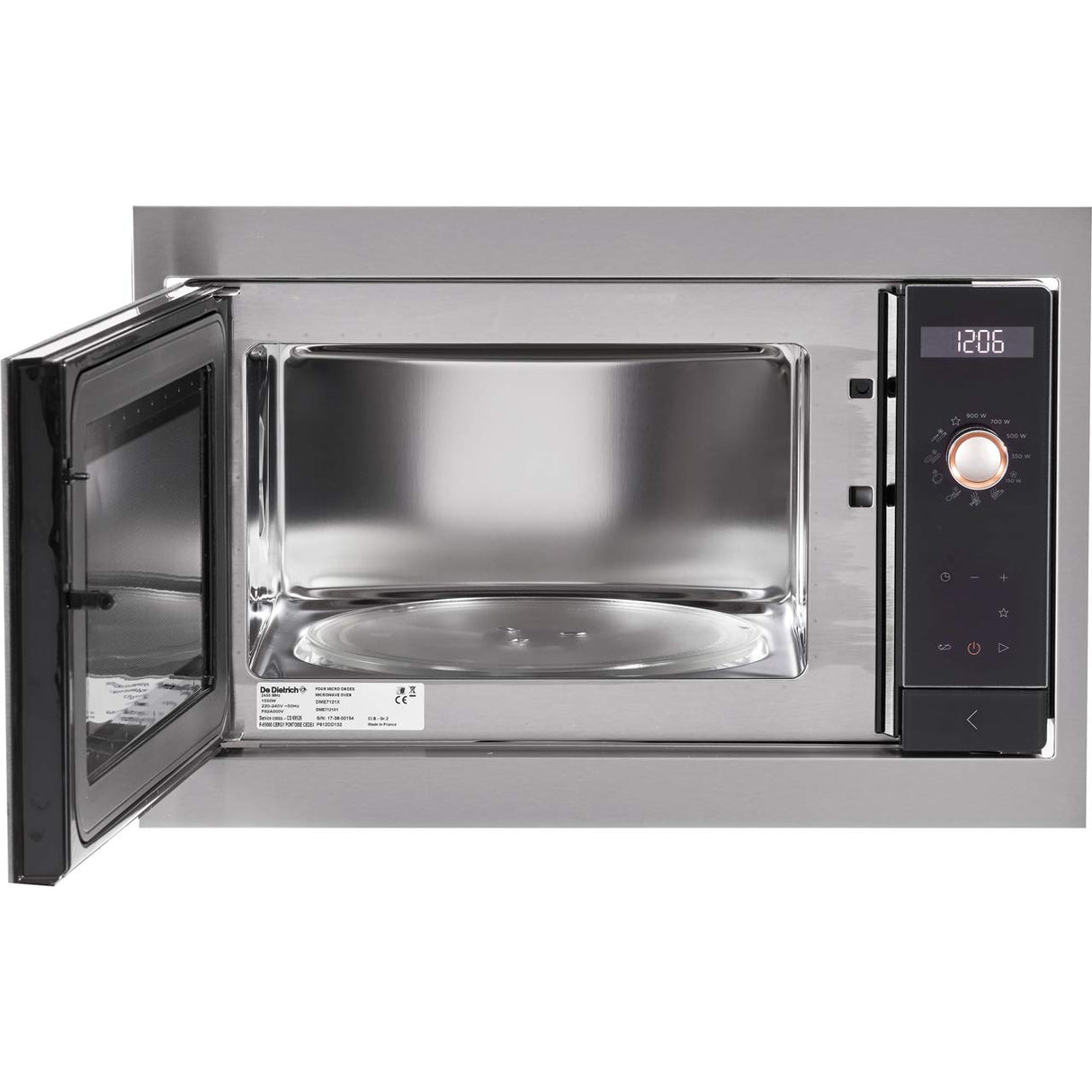 De Dietrich DME7121X Integrado Solo - Microondas (Integrado, Solo microondas, 26 L, 900 W, Giratorio, Tocar, Negro, Acero inoxidable)