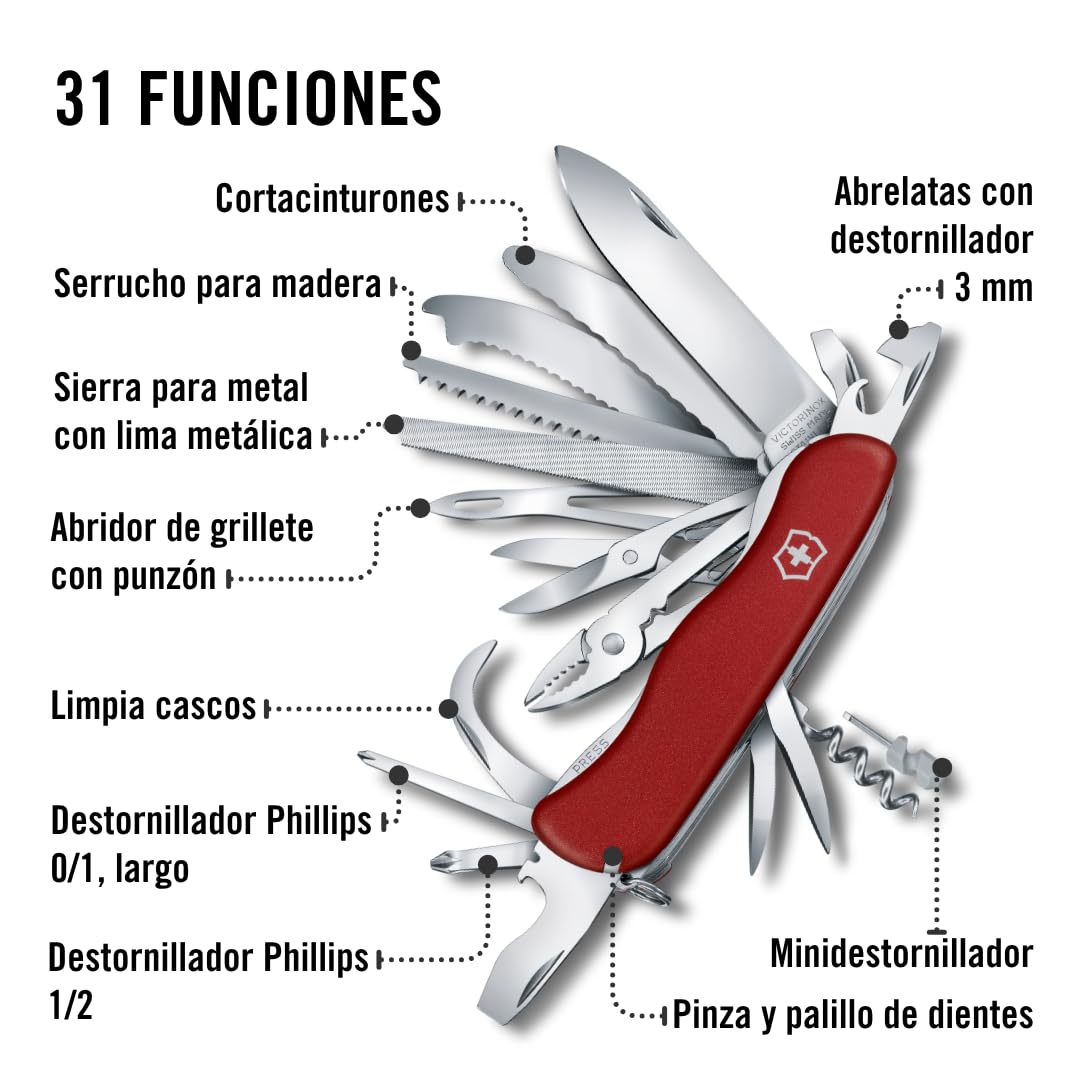 Victorinox Work Champ XL, Navaja Multiuso Suiza, Cuchillo bolsillo, Regalo, 31 Funciones, Hoja grande, Sacacorchos, Bloqueable