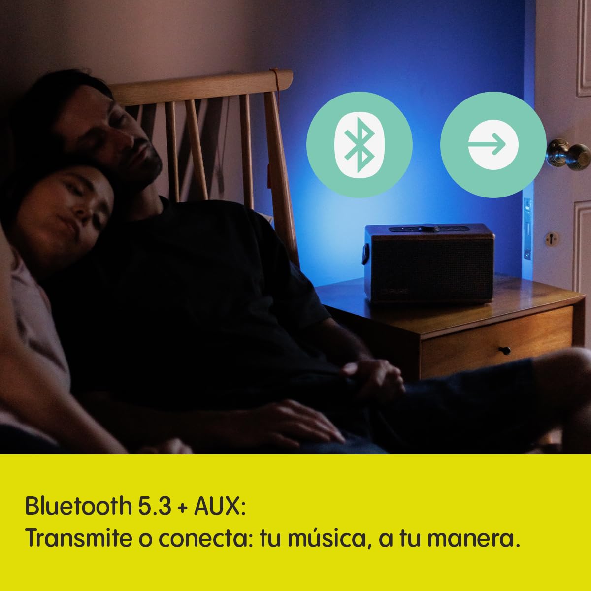 Pure Classic Aura Altavoz Bluetooth portátil 40W con batería 10000mAh, función Powerbank, Luces ambientales, 30h autonomía, USB-C, Entrada AUX, Resistente a Salpicaduras IPX2 – Marrón Café/Nogal
