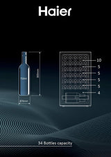 Haier Wine Bank 50 Series 3 HWS34GGH1 - Vinoteca 34 botellas, WIFI, Estantes de madera, Filtro Anti-UV, Filtro de carbón, Filtro de carbón, Display Digital, Iluminación LED, Silenciosa 37 dbA, Negra