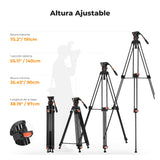 K&F CONCEPT 75"/ 191cm Trípode Video VA3+BV60, Trípode de Aleación de Aluminio Resistente con 360° Cabezal de Fluido, Compatible con Canon Nikon Sony y Otras, Carga hasta 22lb/10kg