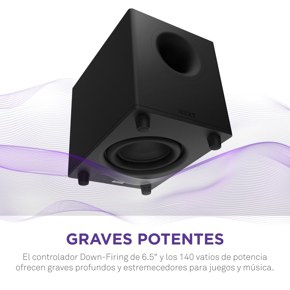 NZXT Relay subwoofer de sobremesa para PC Gaming - AP-SUB80-EU - 140 vatios - Graves Profundos y potentes - Controlador Down-Firing de 6.5" - Diseño Compacto - Controles de Cruce y Fase - Negro