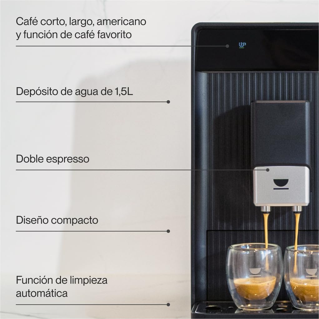 Incapto Aura Cafetera Superautomática | 19 Bares | Botón Doble Espresso | Cafetera de Grano Compacta y Diseño Elegante | Molinillo Regulable | Limpieza automática | Múltiples recetas (Negro)