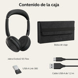 Jabra Evolve2 65 Flex Auriculares Estéreo Inalámbricos con Bluetooth, Tecnología ClearVoice con Cancelación de Ruido y ANC Híbrido, Certificados para MS Teams, Negro