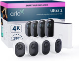 Arlo Ultra 2 Camara de Vigilancia WiFi Exterior 4K, Camara de Vigilancia WiFi Interior, Sensor de Movimiento, Alarmas Para Casa, Visión Nocturna Color, Prueba Arlo Secure Incluida , 4 Cámaras, Blancas