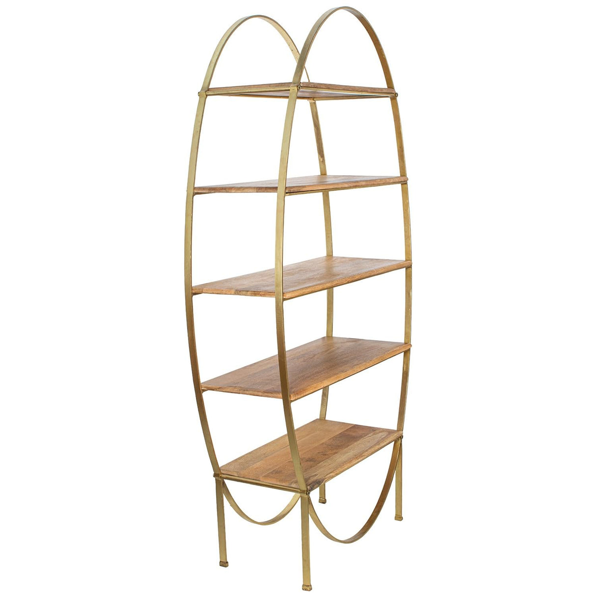 DRW Estanteria de Suelo de Metal con baldas de Madera en Dorado y Natural 91x36x180 cm