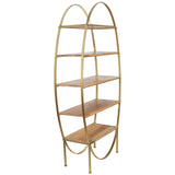 DRW Estanteria de Suelo de Metal con baldas de Madera en Dorado y Natural 91x36x180 cm