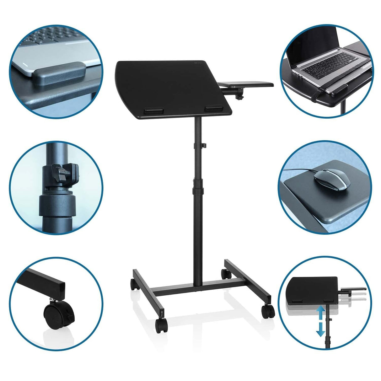 hjh OFFICE 802110 Mobile Laptop Escritorio para computadora VM-SL Negro, Portátil de la Mesa de Altura Regulable con Ruedas, con Soporte para ratón