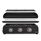 H.Koenig PLX1032 Plancha de Gas, 3 quemadores en U, Acero Inoxidable, Placa en Hierro Fundido, Gas Propano o Butano, Facil Limpieza, Antideslizante, Negro