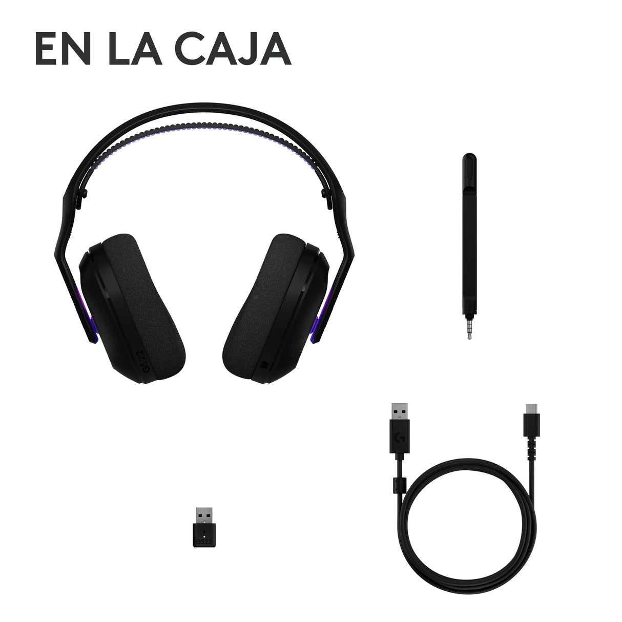Logitech G G522 LIGHTSPEED auriculares con micrófono inalámbricos para gaming, LIGHTSYNC RGB, micrófono y audio avanzado, conexión triple - LIGHTSPEED, Bluetooth, USB-A a USB-C para PC - Negro