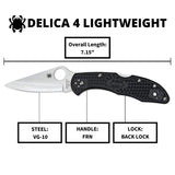 Spyderco C11PBK Navaja, Einhandmesser DELICA 4-C11PBK, Mango Negro, Hoja de Acero Inoxidable, PlainEdge