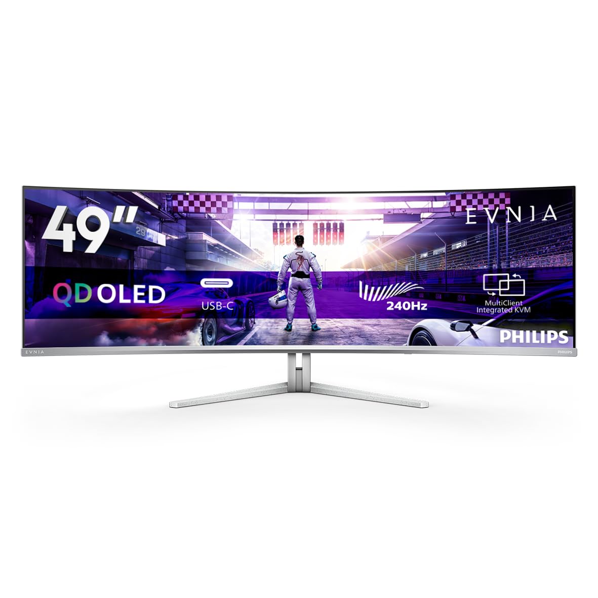 PHILIPS Evnia 49M2C8900 - Monitor Gaming Curvo OLED DQHD de 49 pulgadas, 240 Hercios, 0,03ms GtG, HDR400, Ambiglow (5120x1440, HDMI 2.1, DisplayPort 1.4, USB-C, Hub USB) blanco