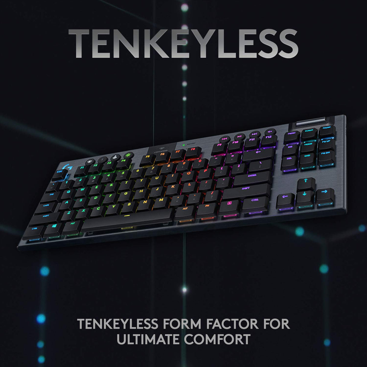 Logitech G915 LIGHTSPEED TKL Teclado Gaming Mecánico Inalámbrico con teclas GL-Táctil de bajo perfil, LIGHTSYNC RGB, Diseño ultradelgado, 40+ Horas duración de Batería, Disposición QWERTY US - Negro