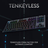 Logitech G915 LIGHTSPEED TKL Teclado Gaming Mecánico Inalámbrico con teclas GL-Táctil de bajo perfil, LIGHTSYNC RGB, Diseño ultradelgado, 40+ Horas duración de Batería, Disposición QWERTY US - Negro