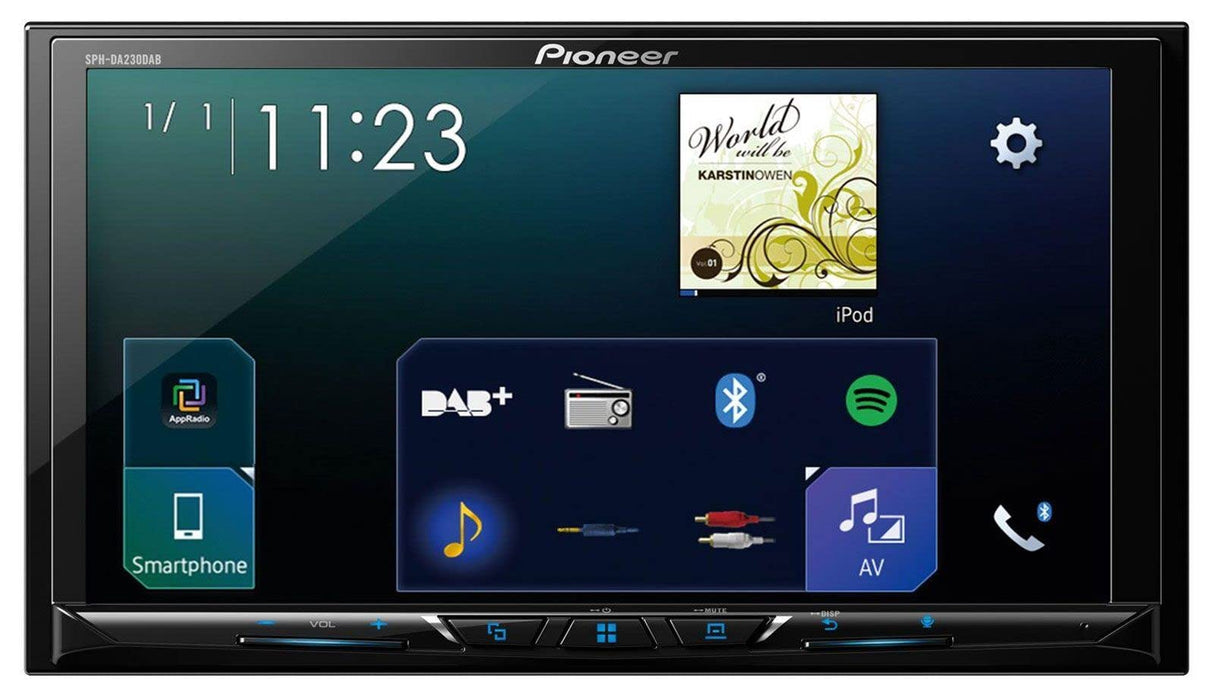 Pioneer SPH-DA230DABAN Incluye Antena Dab, Receptor Multimedia 2DIN de 6,8" con Apple CarPlay, Android Auto, Dab+ y Bluetooth, Color Negro