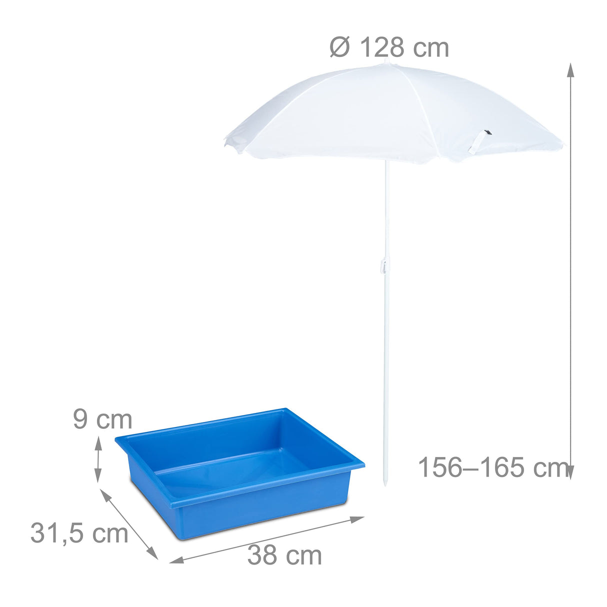 Relaxdays Grupo Mesa Pícnic Infantil con Sombrilla, Mesita Niños con 2 Bancos Madera, para Juegos con Arena y Agua, Blanca, Poliéster, 49 x 86 x 92,5 cm