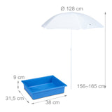 Relaxdays Grupo Mesa Pícnic Infantil con Sombrilla, Mesita Niños con 2 Bancos Madera, para Juegos con Arena y Agua, Blanca, Poliéster, 49 x 86 x 92,5 cm