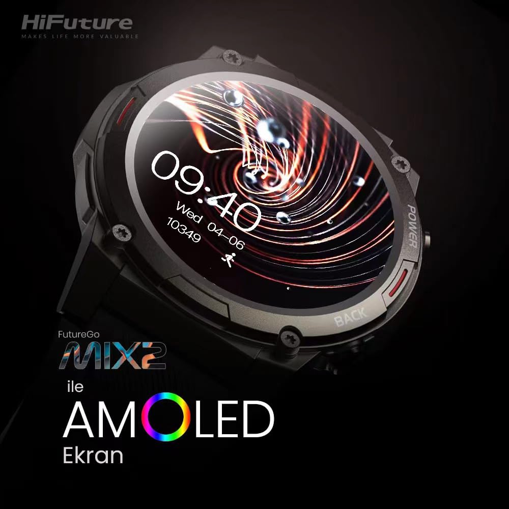 HiFuture GoMix2 Reloj Inteligente Hombre Mujer, Pantalla AMOLED, Resistente al Agua IP68, Monitor de frecuencia cardíaca en la, podómetro smartwatch para Android e iOS (Naranja)
