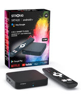 STRONG SRT420 TV Box Android TV 4K con Puerto Ethernet, DVB-T2, 2GB RAM + 16GB Almacenamiento, Chromecast Integrado, WiFi, Asistente De Voz Google, HDR10+, Dolby Audio Y Dolby Vision