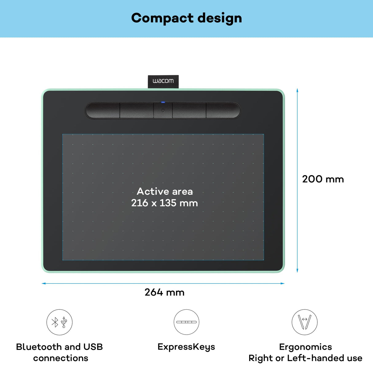 Wacom Intuos M - Tableta Gráfica Bluetooth para pintar, dibujar y editar photos con 3 softwares creativos incluidos para descargar, Windows & Mac, óptima para oficina en casa y e-learning, pistacho