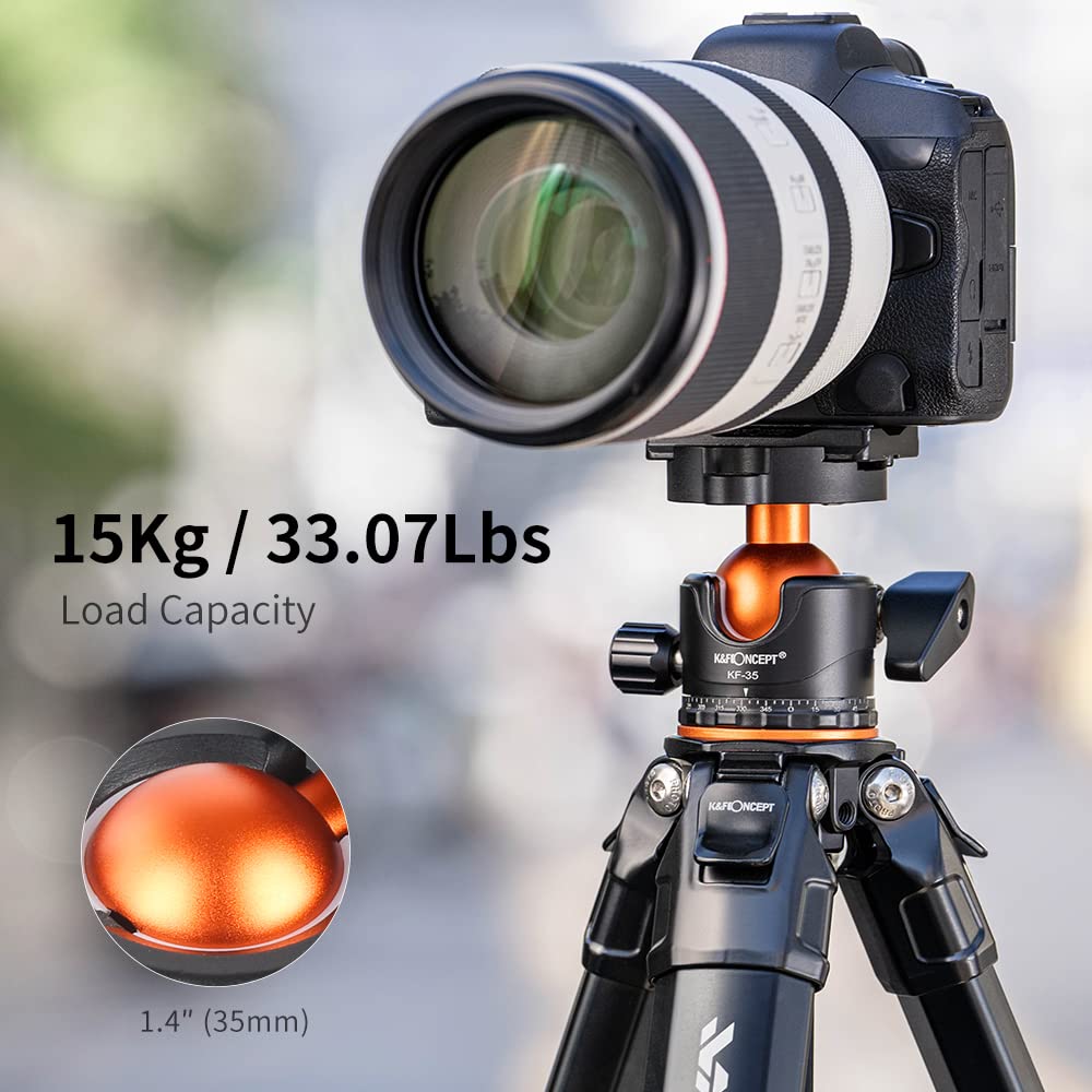 K&F Concept Trípode de Cámara, 177CM Trípode Estable Aluminio con 35mm Rótula de Bola Carga Máxima 15kg, Trípodes Fotografía Compacto con 1/4" Placa de Liberación Rápida para Cámara DSLR, Videocámara