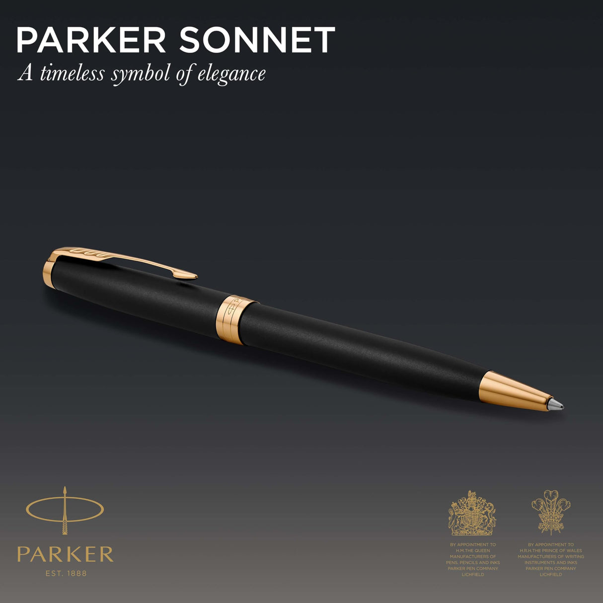 Parker Sonnet bolígrafo | lacado en negro mate con adorno dorado | punta media | en estuche de regalo