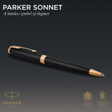 Parker Sonnet bolígrafo | lacado en negro mate con adorno dorado | punta media | en estuche de regalo