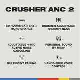 Skullcandy Crusher ANC 2 Cascos Over-Ear Inalámbricos con Cancelación de Ruido y Sensory Bass, 50 h de Autonomía, Skull-iQ, con Alexa Habilitada, Compatibles con Dispositivos Bluetooth - Negro
