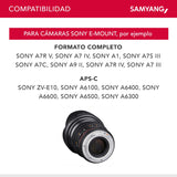 Samyang F1312806101 - Objetivo para vídeo VDSLR para Sony E (Distancia Focal Fija 24mm, Apertura T1.5-22 ED AS IF UMC II, diámetro Filtro: 77mm), Negro