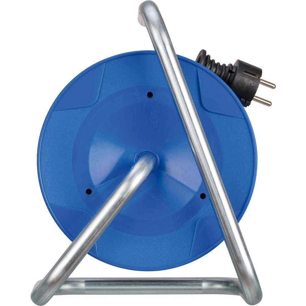 Brennenstuhl Garant enrollacables con alargador de 15m, carga USB, 3 tomas de corriente (plástico especial, uso en interiores, fabricado en alemania) azul