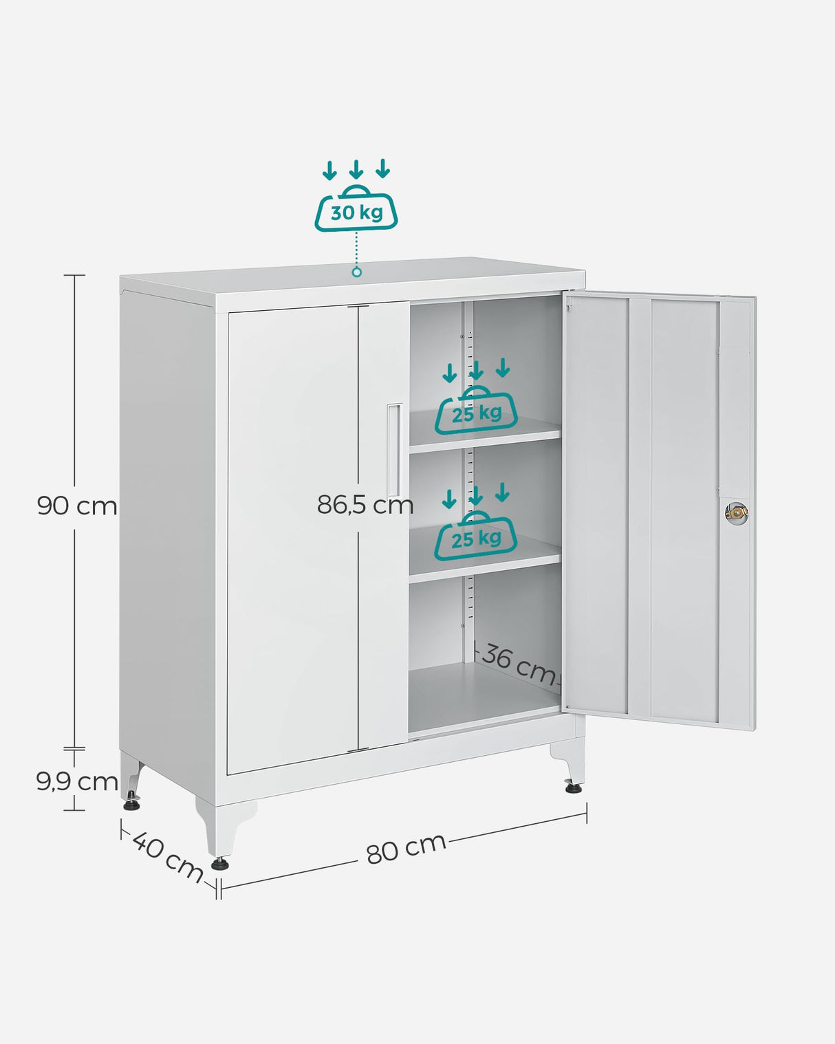 SONGMICS Archivador de Oficina, Armario Multifuncional, 2 Puertas, con Cerradura, Almacenamiento de Acero, para Sala de Estar, Gris Mate OMC013G01