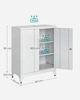 SONGMICS Archivador de Oficina, Armario Multifuncional, 2 Puertas, con Cerradura, Almacenamiento de Acero, para Sala de Estar, Gris Mate OMC013G01