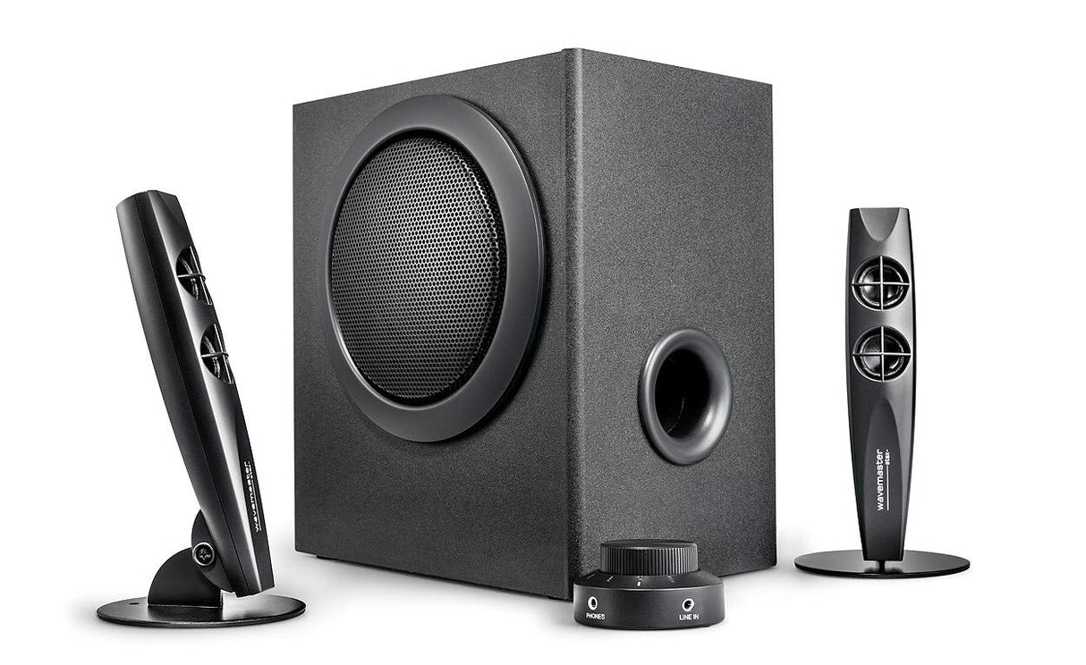 Wavemaster STAX - Sístema de Altavoces 2.1 Activos (46 Vatios) para el Uso con TV/Tableta/Smartphone/PC, Negro (66201)