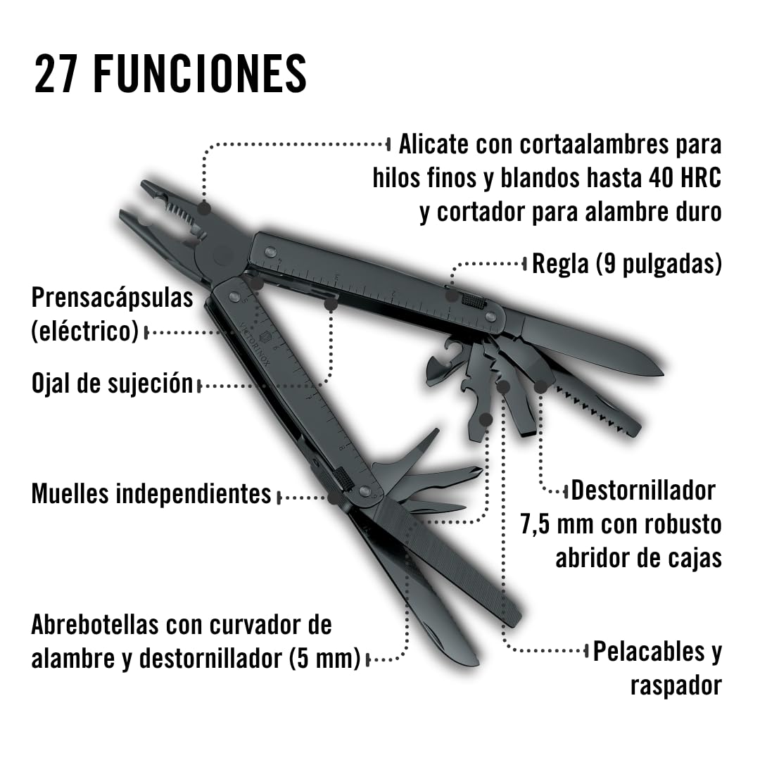 Victorinox Swiss Tool, Multiherramienta de Bolsillo Suiza, Multifunción, 27 Funciones, Hoja grande, Bloqueable