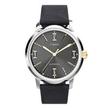 Timex Marlin Automatic - Reloj de 40 mm para hombre, correa de liberación rápida de dos piezas de cuero negro, esfera negra, caja de acero inoxidable TW2W33900