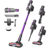 AROEVE 500W/45KPA/60min Aspiradora Escoba sin Cable con Pantalla LED, Modo Auto, Filtro 7 Etapas, Motor Brushless y Cepillo V para Suelos, Pelos, Alfombras, 500 W, 1 Liter, Morado