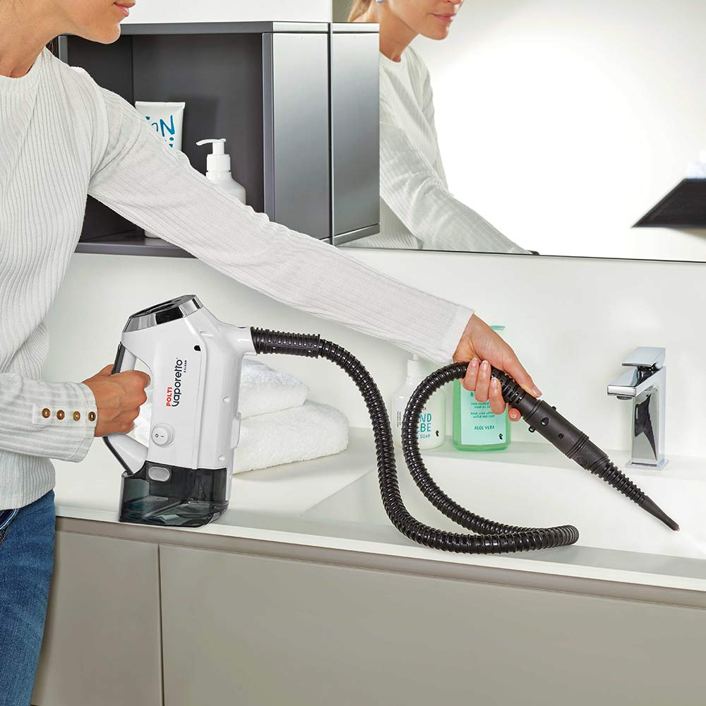 Polti Vaporetto 3 Clean, Escoba a Vapor con Limpiador Portátil a Vapor y Aspirador sin Bolsa, 3 en 1, 12 Accesorios Incluidos, Calentamiento en 30 Segundos, Potencia Máxima 1800 W, Blanco y Gris
