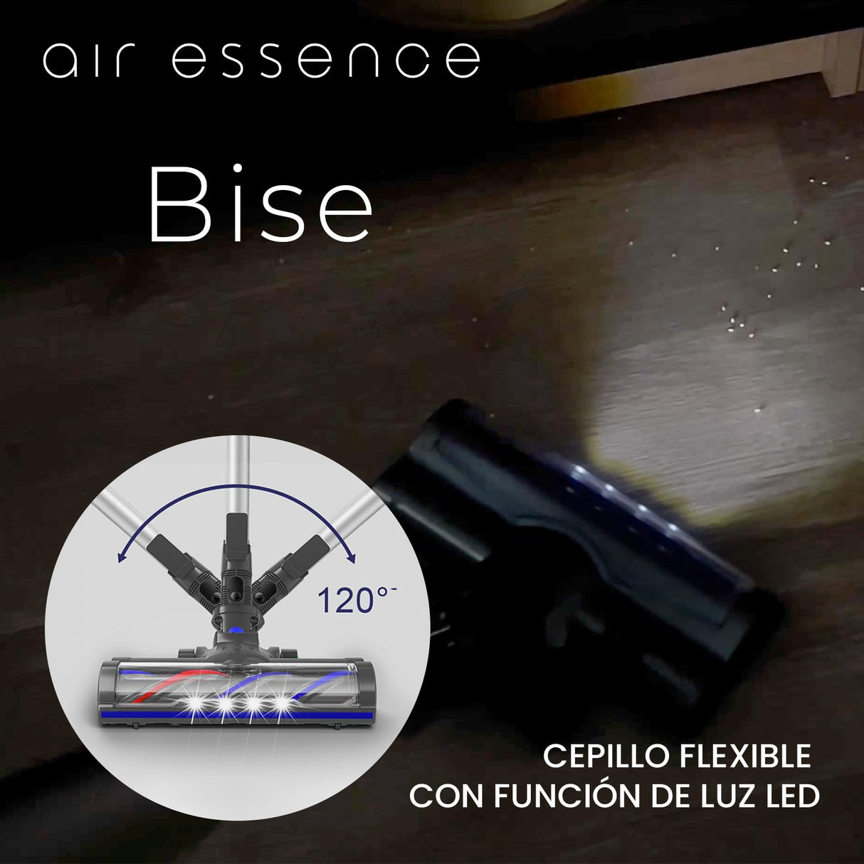 Aspiradora Sin Cable Air Essence Bise MAX, Azul, Aspiradora 100 AirWatt, Vacuum Cleaner 210 W, 1.3 litros, 72 Decibeles, Aspirador De Mano, Cepillo Flexible Con Luz LED, Tecnología Ciclónica