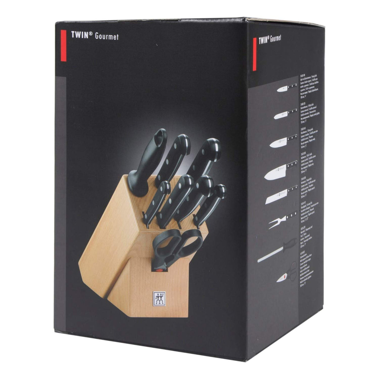 ZWILLING Bloque de cuchillos, 9 piezas, Bloque de madera, Cuchillos y tijeras de acero inoxidable especial/mango de plástico, Twin Gourmet