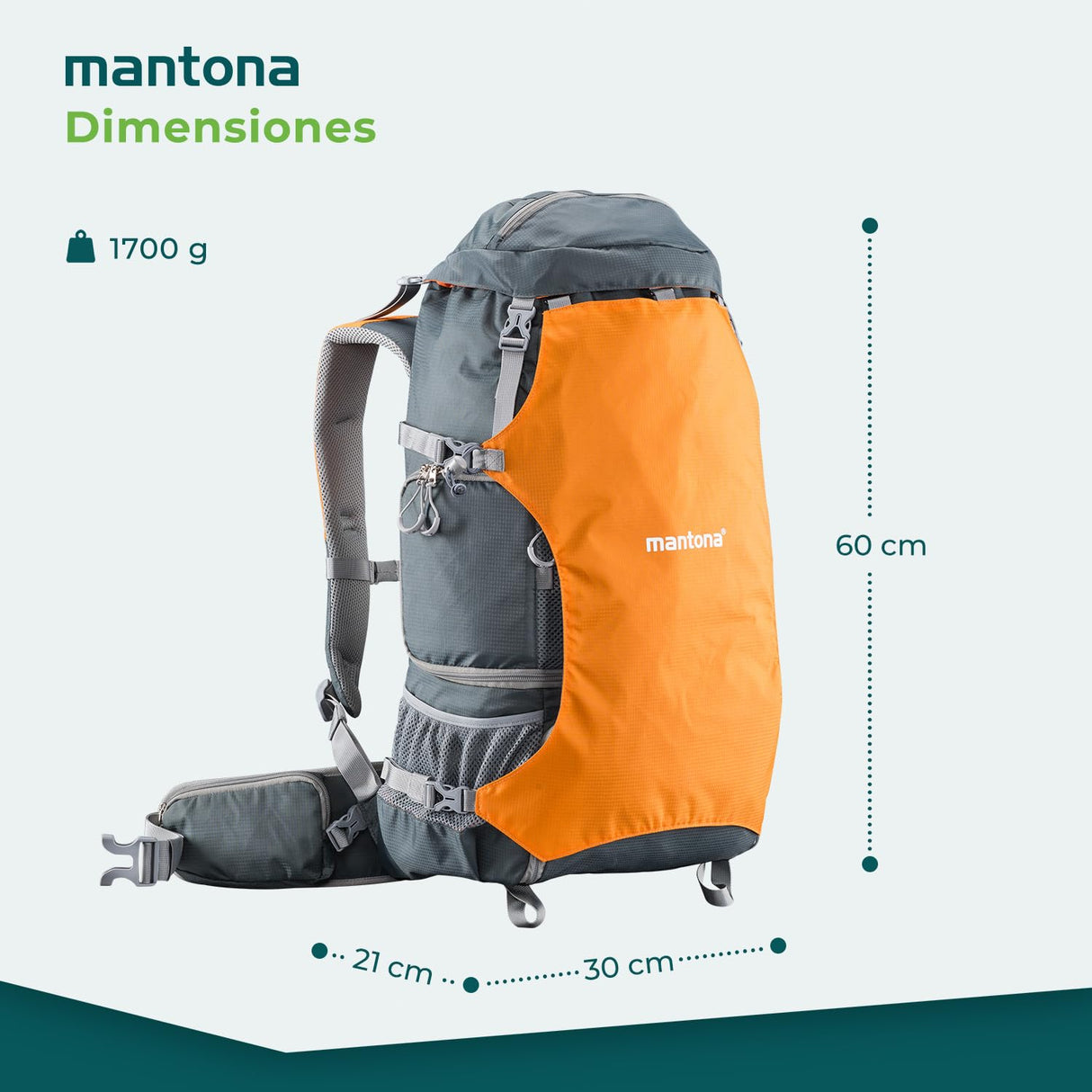 Mantona Mochila para Camera elementsPro 40 - con compartimentos internos ajustables, mucho espacio de almacenamiento para cámara y accesorios, computadora portátil, incl. cubierta de lluvia
