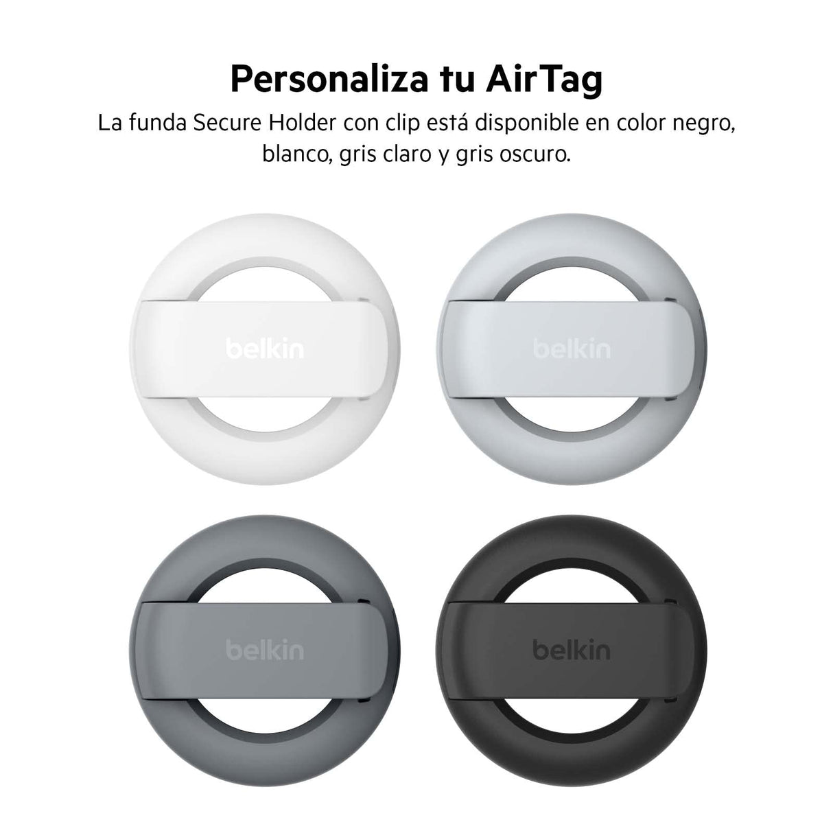 Belkin Funda para Apple Airtag con Clip, Carcasa Protectora Secure Holder con Llavero, Anillo con Llavero para Air Tag con Cobertura Antiarañazos, Negra