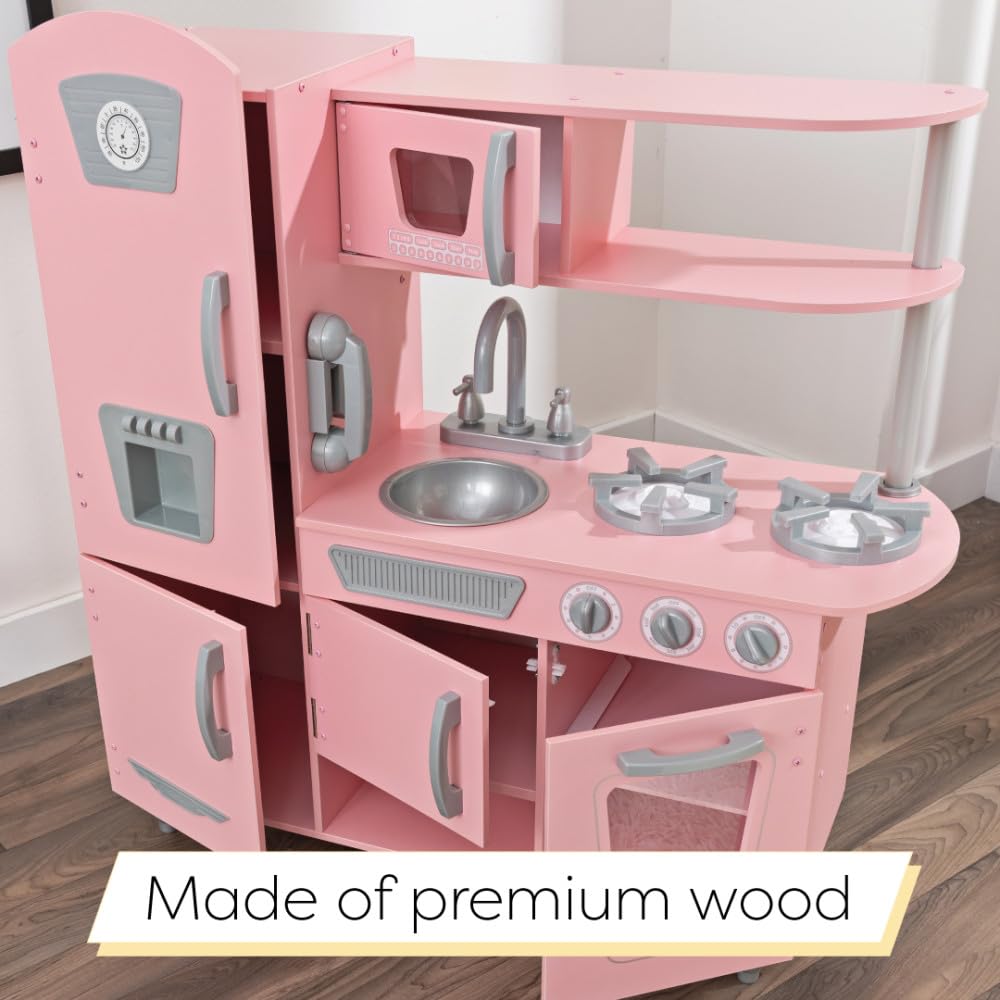 KidKraft Cocina de Juguete Rosa Vintage de Madera para niños con teléfono de Juguete y Nevera Vintage, Cocina Infantil, Juguetes niños 3+ años (53179)