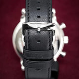 Emporio Armani Reloj Hombre, Movimiento cronógrafo de cuarzo, caja de 46mm Plata / Acero inoxidable con correa de piel, AR1807, Blanco hueso y tono plata
