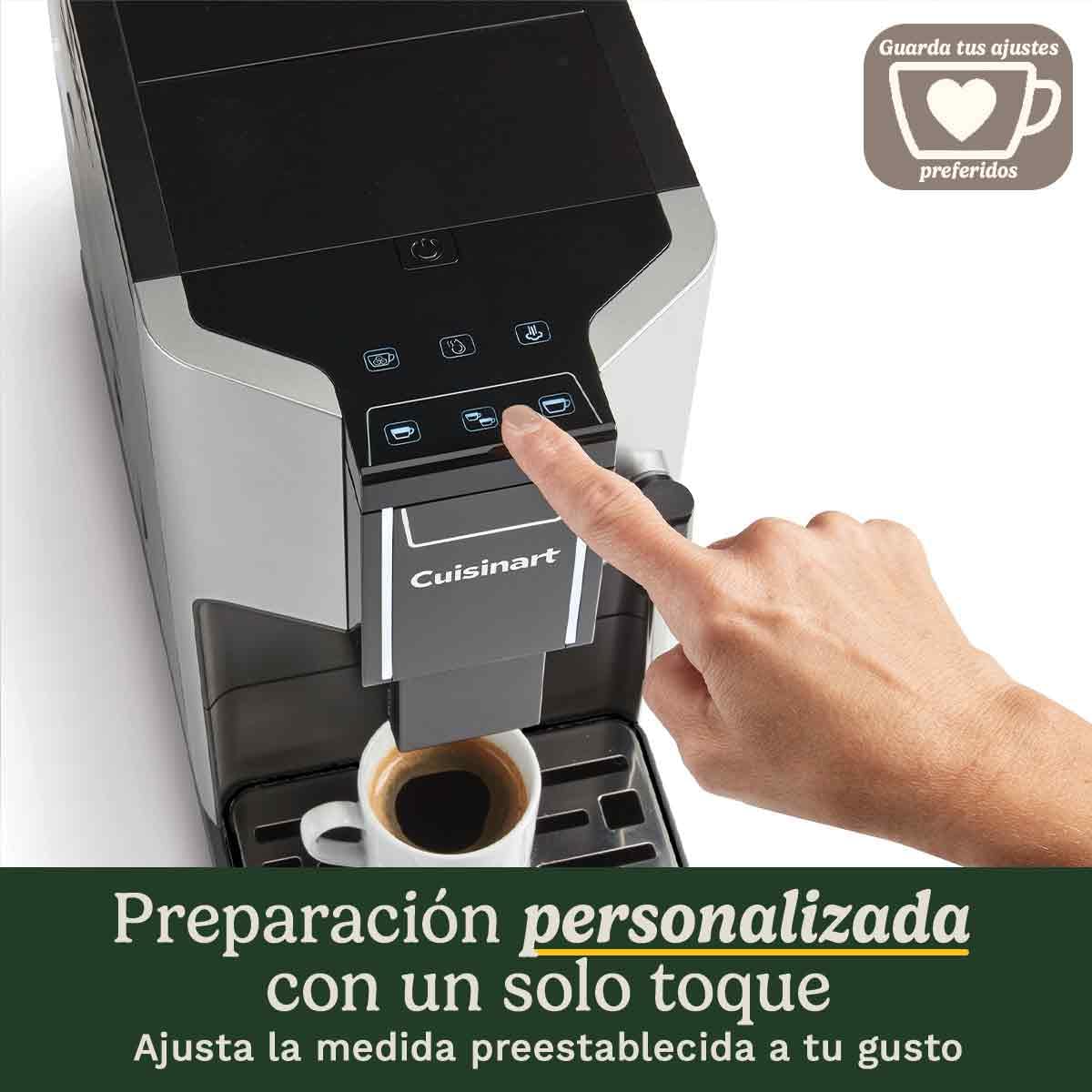 CUISINART Máquina de Café Automática;4 cafés con un toque: Espresso, Americano, Cold Brew;Espumador integrado;Grano a taza;Base ajustable;Botón de Favoritos, Gris