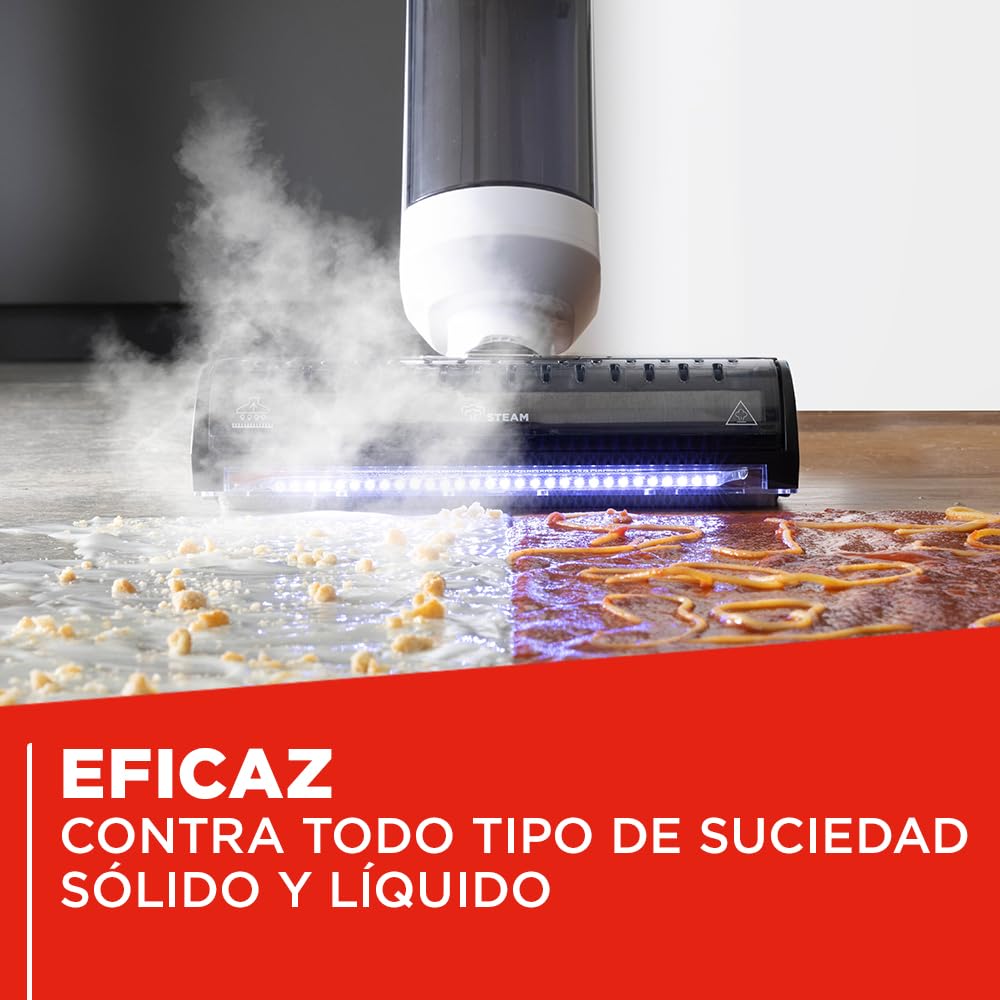 Polti Rollysteam WD50C Fregona de Suelos Sin Cable con Función de Vapor y Aspiración, 450 W, Limpieza Completa en una Sola Pasada, Autolimpieza, Blanco
