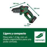 Bosch Mini Motosierra a Batería EasyChain 18V-15-7 (Para cortar madera; sistema de 18 voltios; velocidad de la cadena: 6,95 m/s; con batería de 2,5 Ah y cargador)